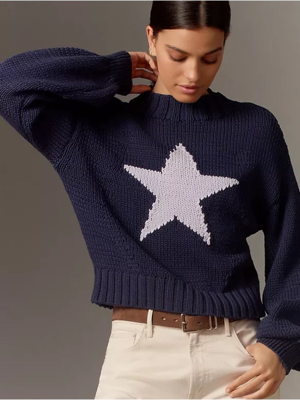 Anthropologie Maeve Star Knit Navy Sweater